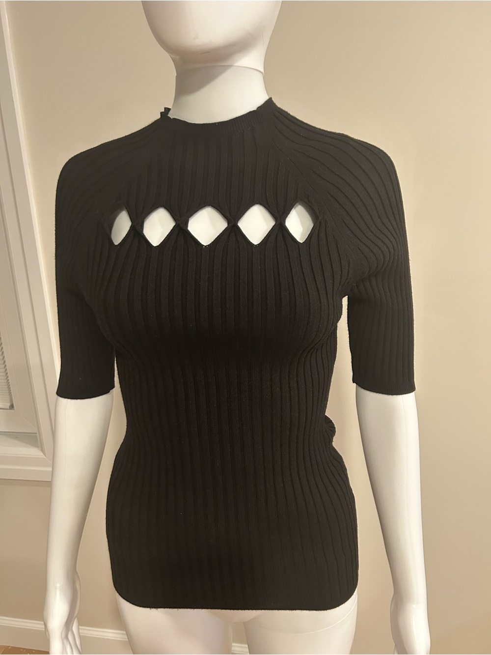 White House Black Market 
Black Ribbed Short Sleeve Top 

New With Tags